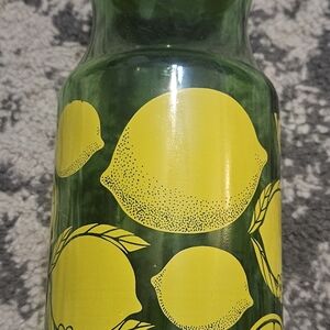 Vintage 1980s Anchor Hocking Green Glass Lemon Pattern Juice Jar 8.25"